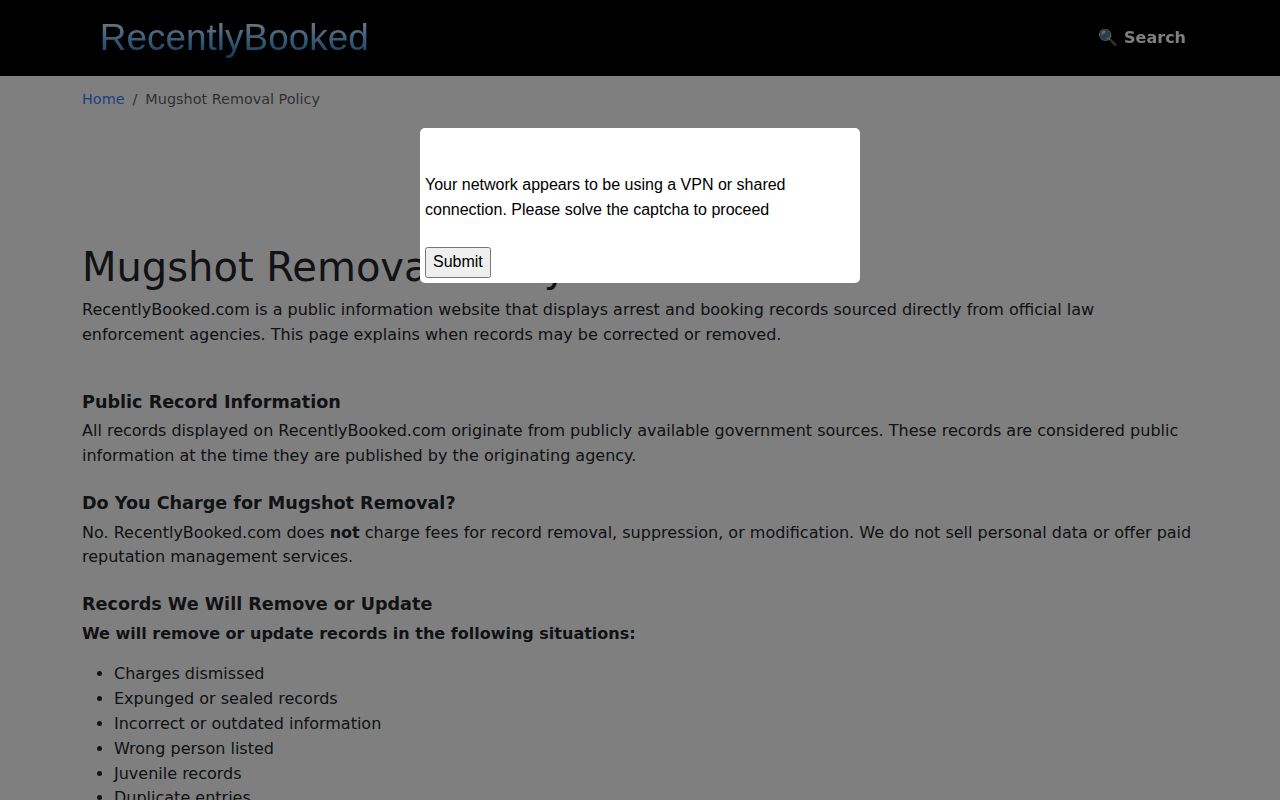 RecentlyBooked free removal policy with eligibility and documentation details