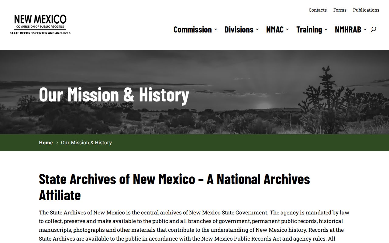 New Mexico State Archives mission and historical records information