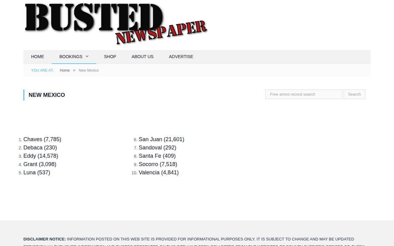 Busted Newspaper New Mexico county navigation as a secondary arrest-record source