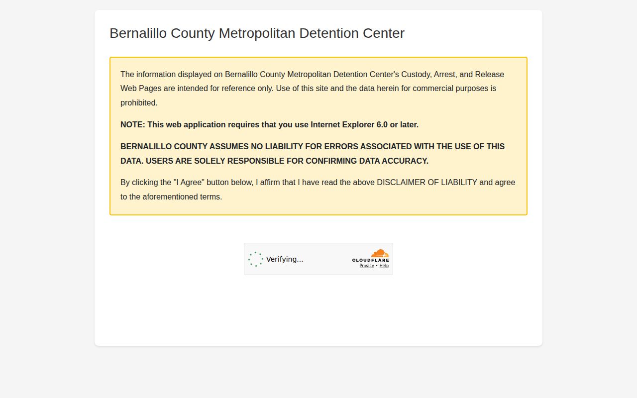 Bernalillo County custody-list search fields for New Mexico detention records