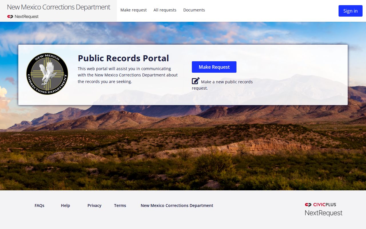 New Mexico Corrections Department public-records request portal
