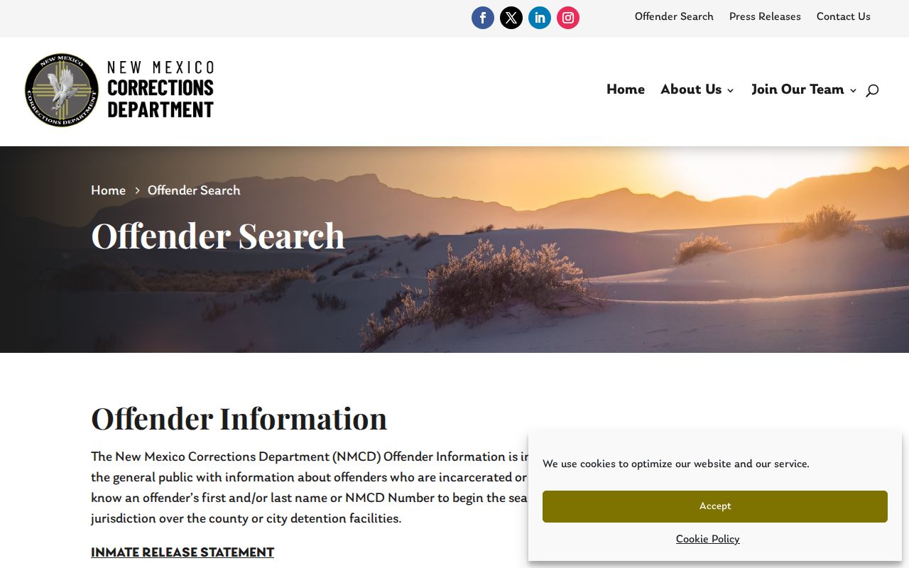 NMCD official offender-search instructions for New Mexico state custody records