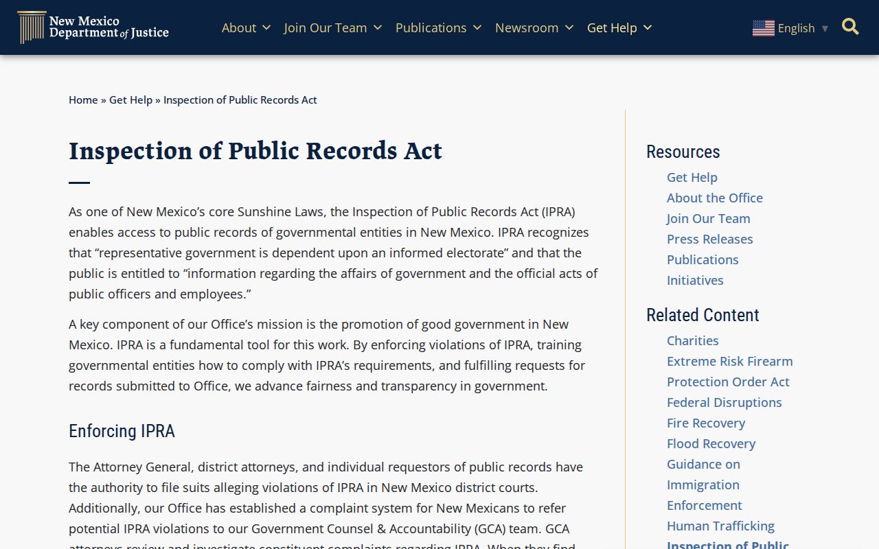 New Mexico Department of Justice guide to public-record requests