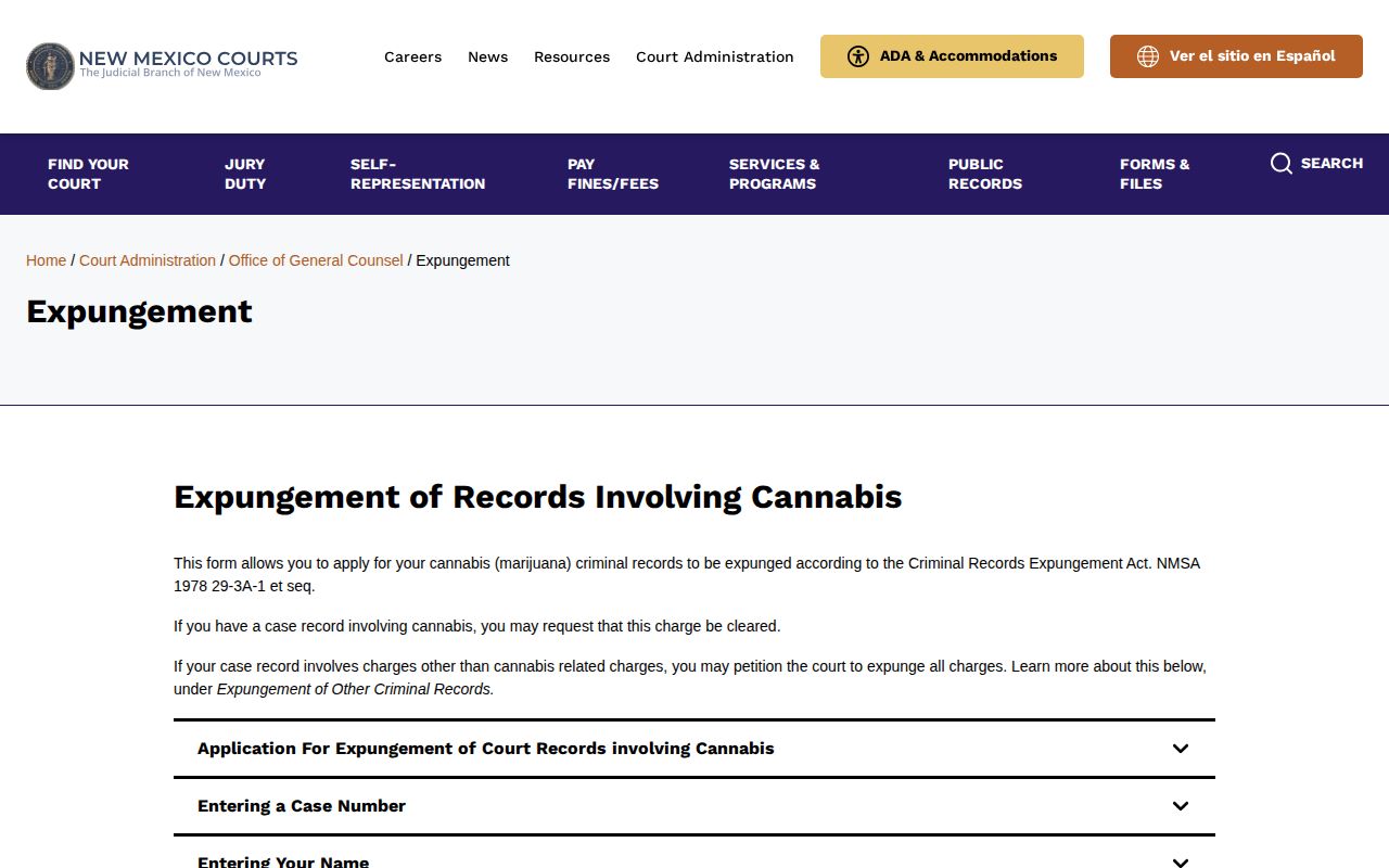 New Mexico Courts expungement form index and filing instructions