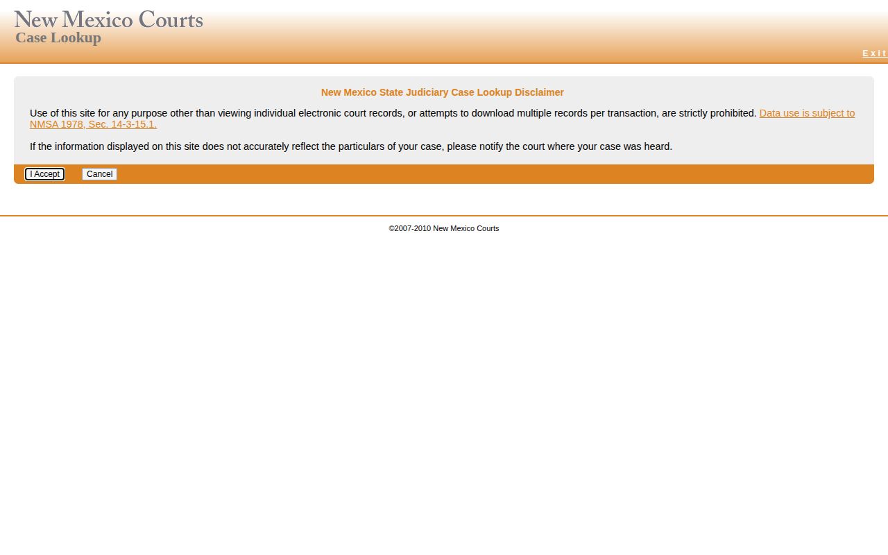 New Mexico Courts Case Lookup public case-record access notice